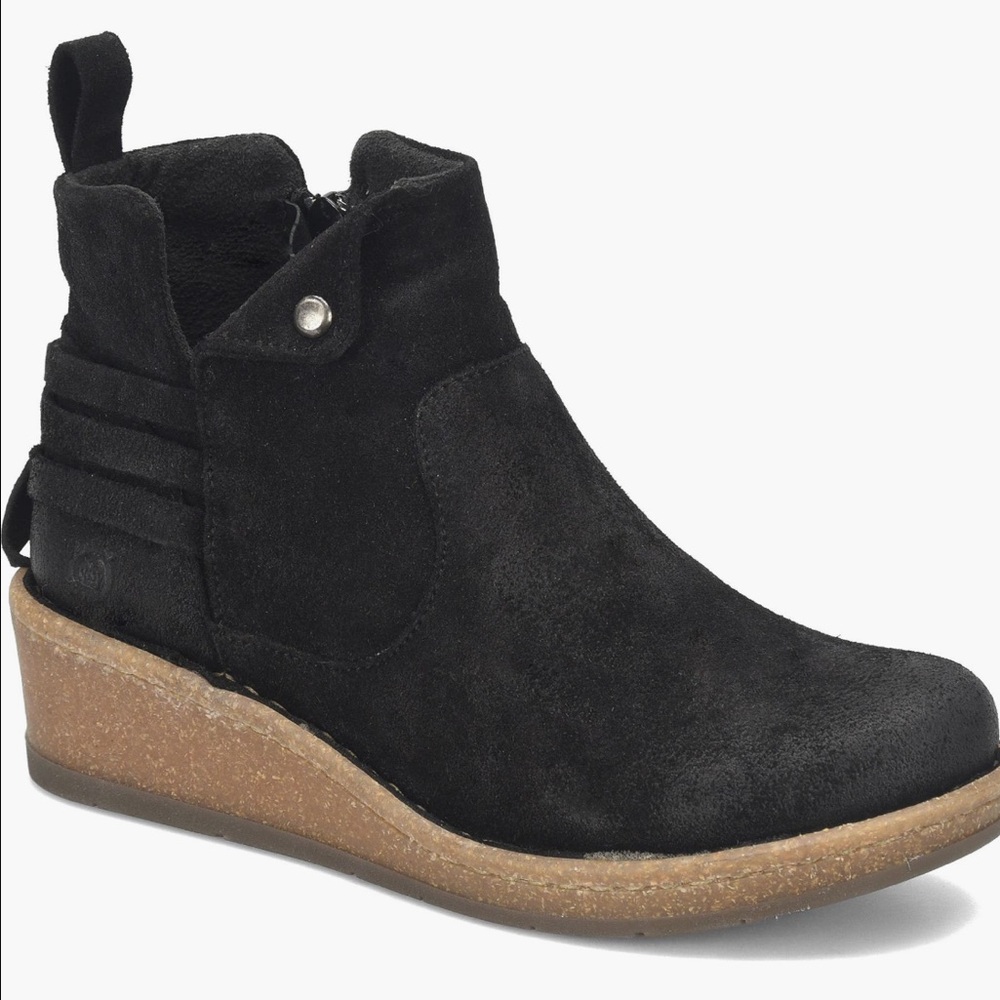 Born Black Suede Wedge Ankle Booties